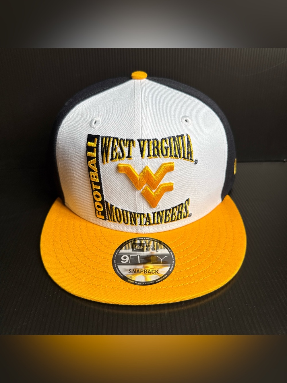 NWT New Era West Virginia Mountaineers Football Navy Yellow Snapback Hat Cap